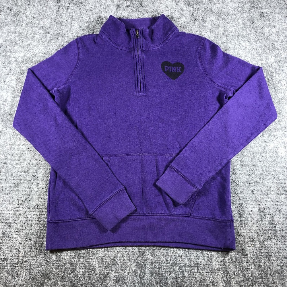 PINK Victoria's‎ Secret Pullover Womens XS Purple 1/4 Zip Sweatshirt Heart Logo